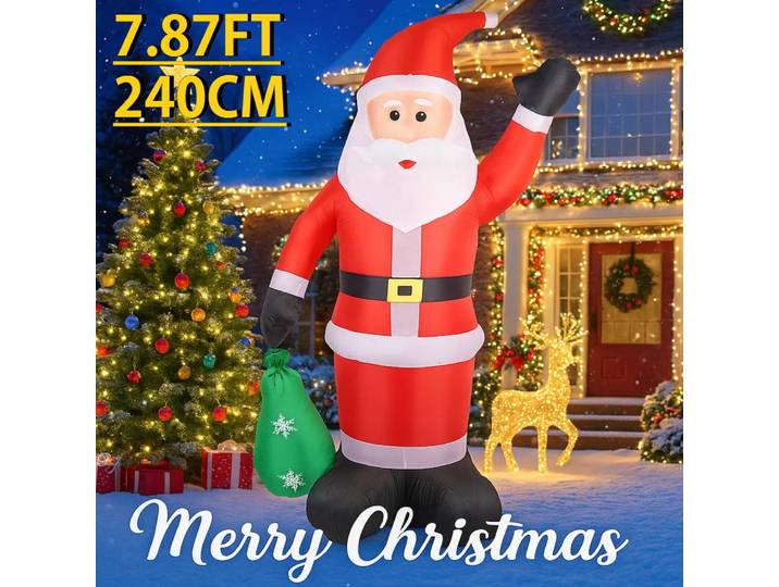 Jouet gonflable géant de noël de 7,87 pieds, sac cadeau du père noël avec lumières LED, fournitures de fête sur pelouse, décorations pour la maison, ornements