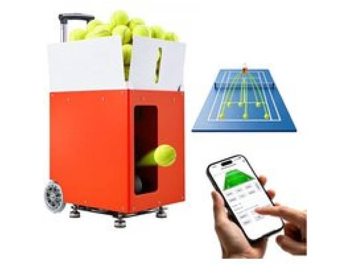 VEVOR Tennisballmaschine Max. 121 km/h Tischballwerfer 110 Ballkapazität, Ballwurfmaschine mit Spin-Steuerung, App-Steuerung, 20 Trainingsmodi, 4 Stunden Akkulaufzeit, Rollen und Metallgehäuse