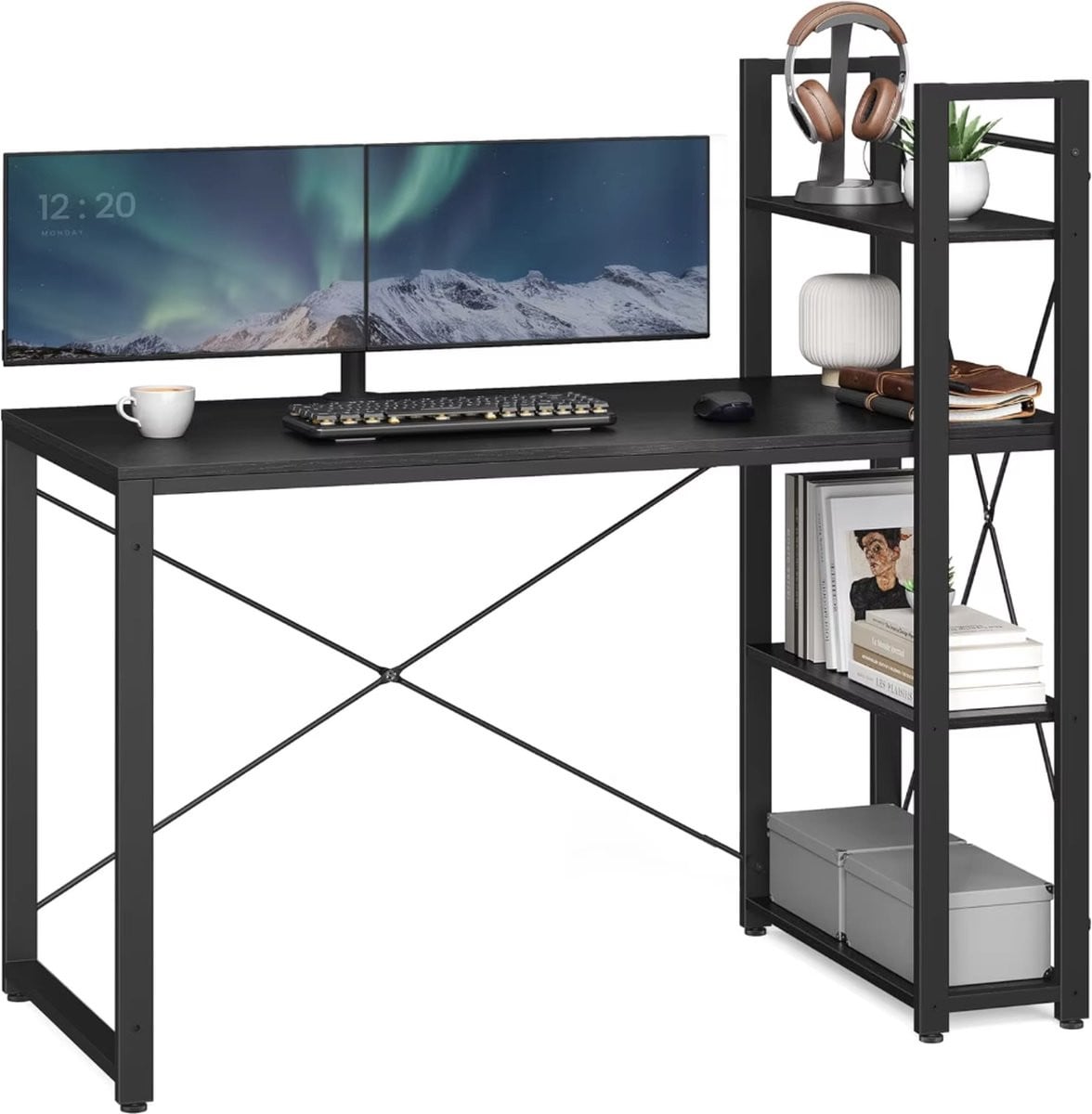 J&R Computerbureau met kast en planken - Zwart