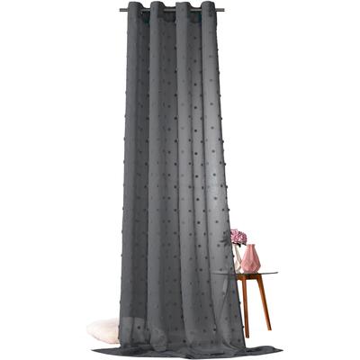 Gardine WECKBRODT "Julina" Gr. 1, schwarz, B:135cm H:245cm, Microfaser, Polyester, Gardinen, Gardine, Leinen-Optik, transparent, mit Pompoms, Gardine, Store