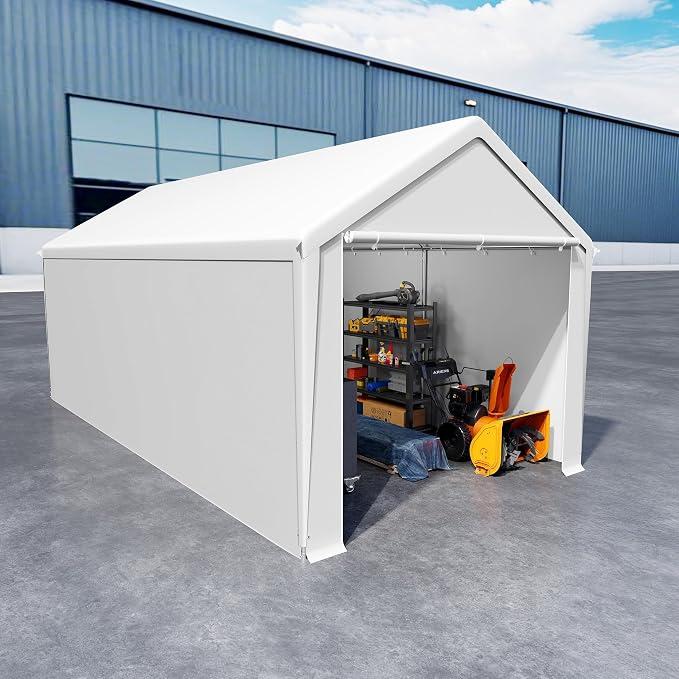 Lagerzelt 3x6 m Gerätezelt Gerätehaus Zeltgarage, Wasserdichter Unterstand mit robuster PE-Plane & Stahlrahmen, ideal als Aufbewahrungsgarage für Werkzeuge, Gartengeräte, Paletten (Weiß)