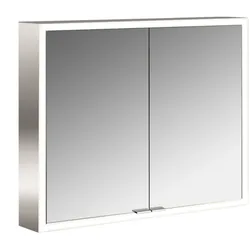 emco prime Lichtspiegelschrank, 800 mm, 2 Türen, mit verspiegelten Seitenwänden, Aufputzmodell, 949706362, Farbe: aluminium/weiß