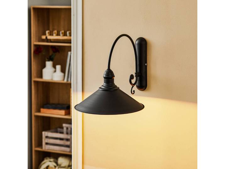Wandleuchte Elmo Argon, dimmbar, schwarz, für Wohn- / Esszimmer, Metall, Landhaus / Rustikal