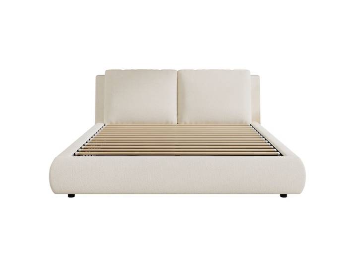 Lit tapissier double en bouclé beige 160x200cm