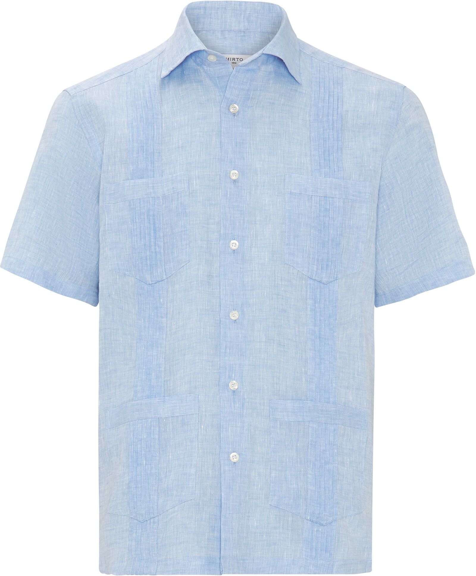 MIRTO Guayabera manga corta azul de lino-S / 2 Hombre