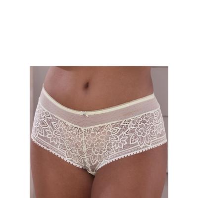 Panty LASCANA, Damen, Gr. 44/46, beige (creme), Spitze, Obermaterial: 89% Polyamid, 11% Elasthan, Unterhosen Panty, aus blumiger Jacquardspitze mit hübschem Accessoire