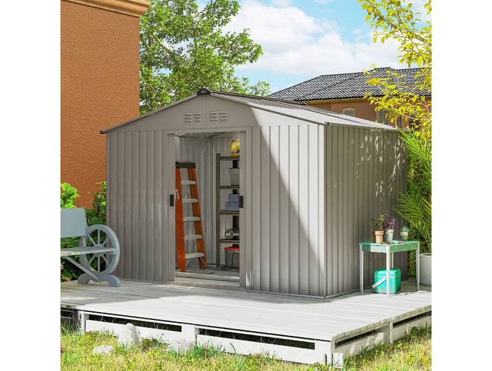 Outsunny Abri Jardin 5,4m² Acier Anthracite Porte Coulissante