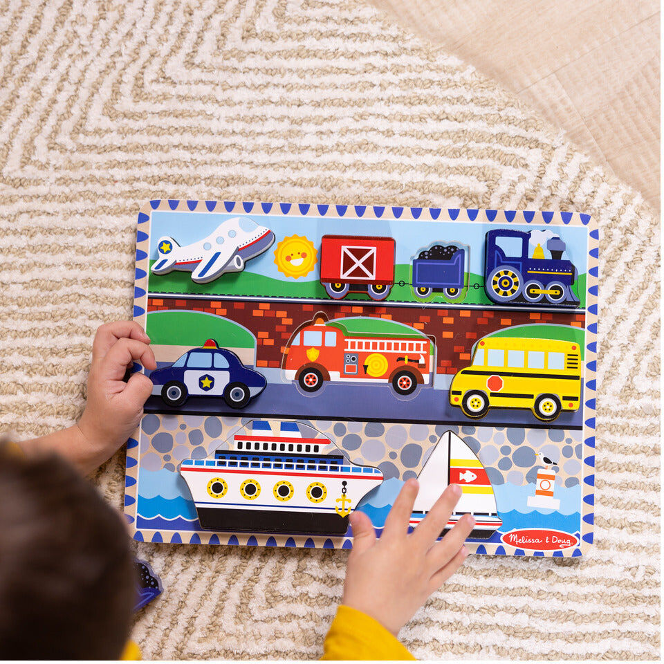 Melissa & Doug Melissa ; Doug Vehicles Chunky Wooden Puzzle – 9 Pieces for Children 2 Years and Over