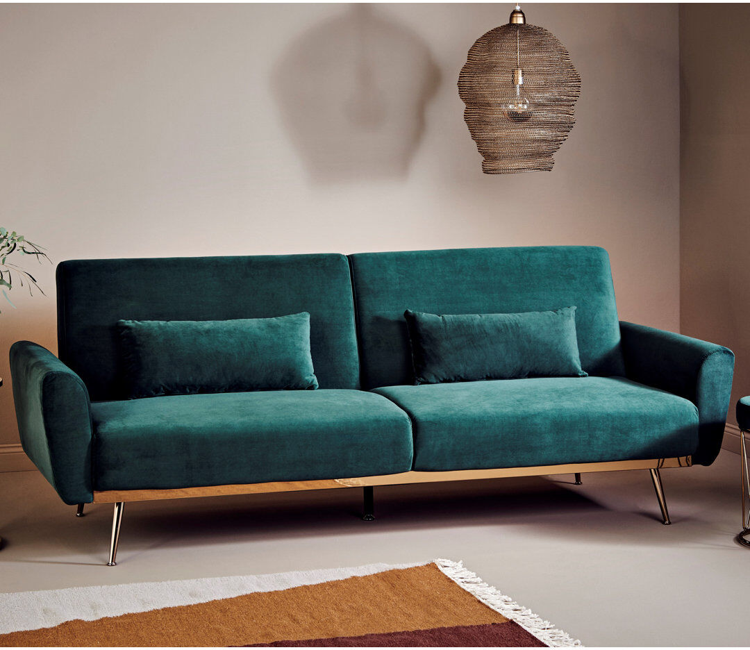 Mercury Shiflet 3 Seater Reclining Sleeper Sofa Opal Green Velvet 85cm H X 213cm W X 83cm D