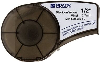 Brady M21-500-595-YL Fita de vinil preta em amarelo 12,7 mm x 6,40 m