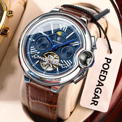 Youfap Market Luxury Automatic Mechanical Watch For Men With Tourbillon & Stainless Steel Design silver Blue Strap