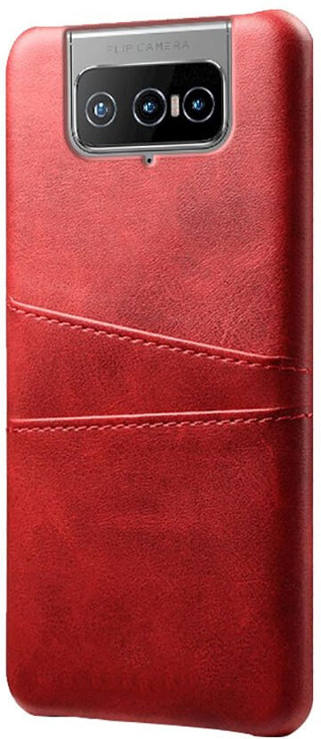 INCOVER Asus Zenfone 8 Flip Plastik Cover m. Læderbetræk & Kortholder - Rød