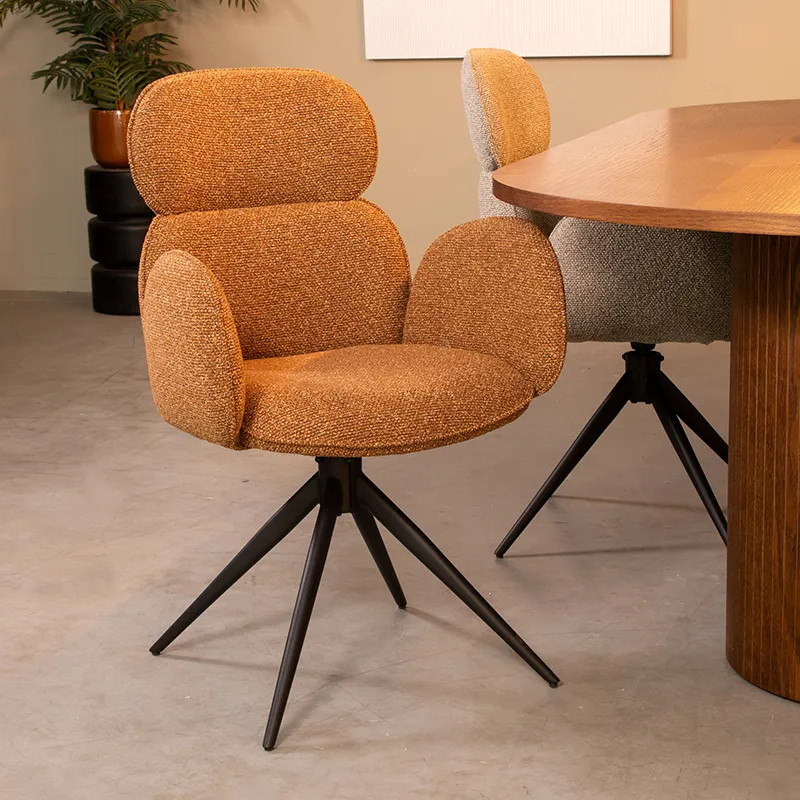 Label51 Eetkamerstoel Vidar - Coral - Boucle - Zwart Metalen Frame