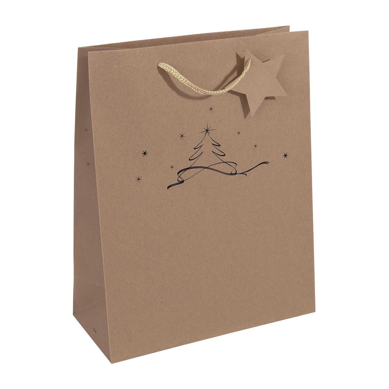 SIGEL 5 Geschenktaschen Christmas tree Motiv 26,0 x 33,0 cm braun
