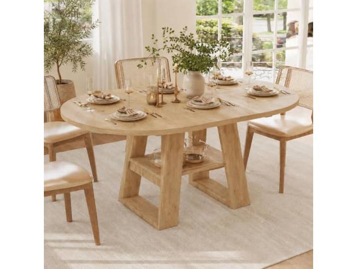 Crlnaup Ausziehbarer Esstisch, 110/150 * 110 cm, geeignet für 4-6 Personen, runder Tisch,Esstisch mit Stauraum und Ablagen, Eichenfarbe