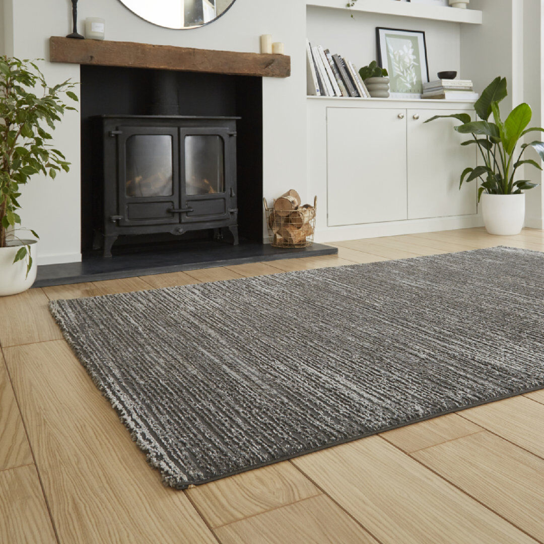 Brayden Studio Atward area rug Machine Woven Rectangle Charcoal Charcoal Rectangle 160 x 230cm
