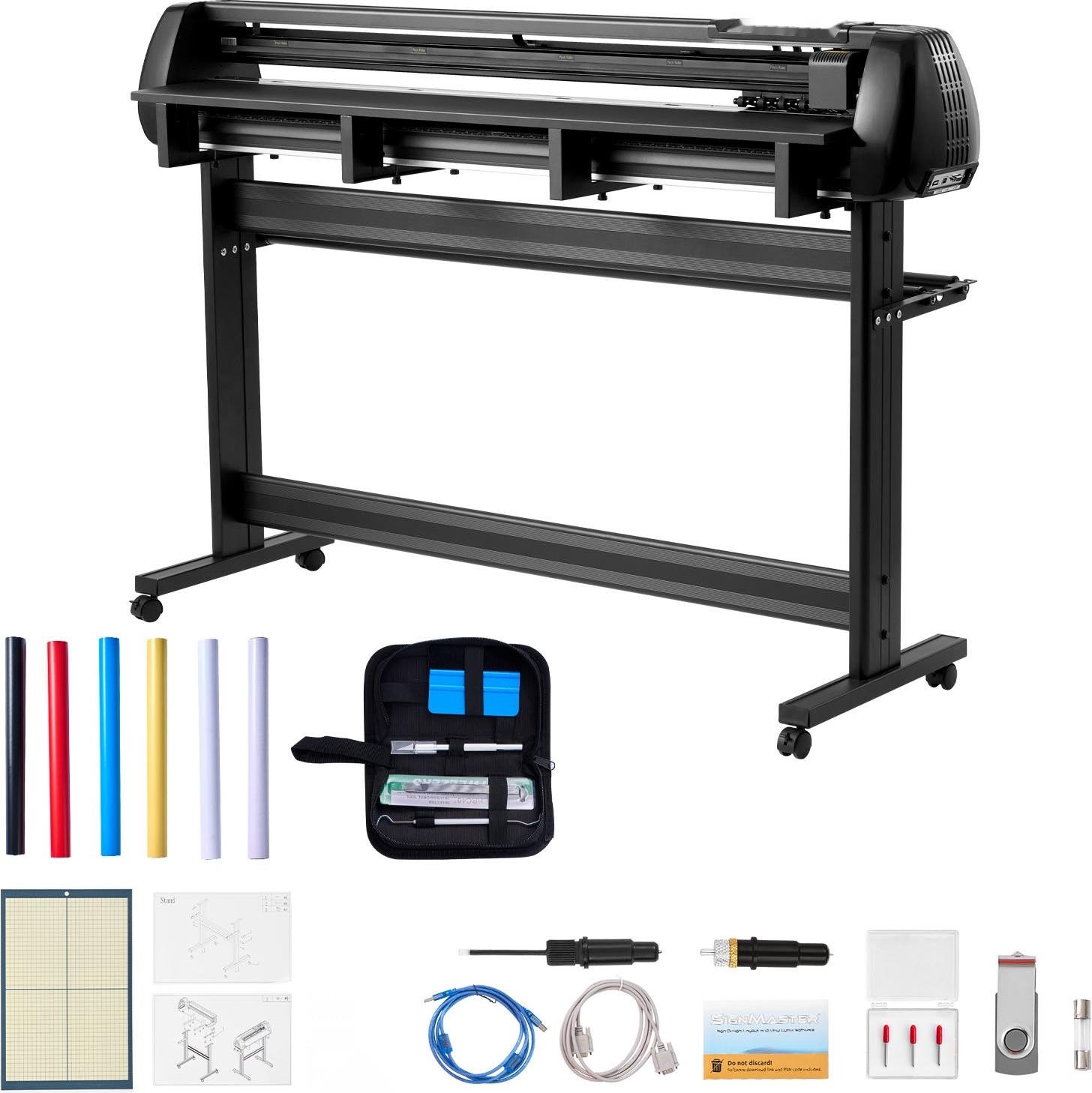 Vinyl Plotter - Schneideplotter-Set - 135 cm Einzugbreite - Doppelklingen - LED-Display - Einstellbarer Anpressdruck - Inkl. Aufkleberbögen & Transferfolien - Mit Schneidesoftware