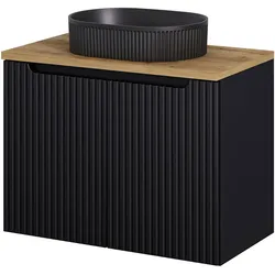 Waschtisch Skelbolu mit Türen 80x71x40 cm Schwarz/Eicheoptik [en.casa]
