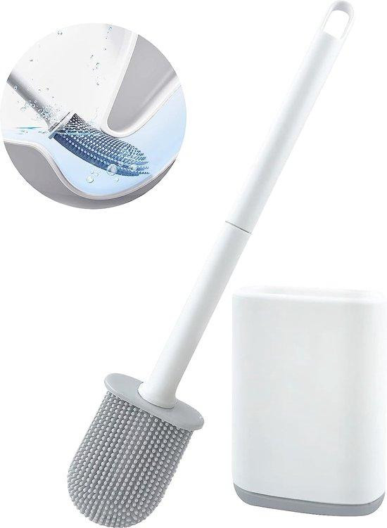 Unyqoos siliconen toiletborstel met flexibele TPR-kop en wandhouder, wit