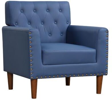 Costway Mid Century Modern Accent Chair with Button Tufted Decoration and Rivets-Blue