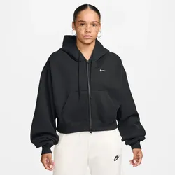 NIKE Studio Fleece Oversize Cropped Kapuzenjacke Damen 001 - total black/sail L