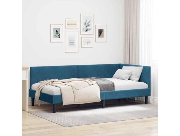 YUTAASU Eckbettgestell mit Kopfteil Blau 80x200 Samt Bett Und Sofa Kombination, Sperrholz, Stabiler Lattenrost, Modernes Design