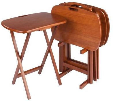 Winsome Wood Lucca 5-Pc Snack Table Set with Storage Stand Teak Finish