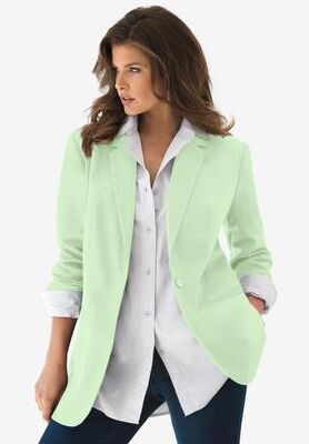 Plus Size Women's Plus Size Relaxed Boyfriend Blazer by Roaman's in Green Mint (Size 38 W) Professional Jacket