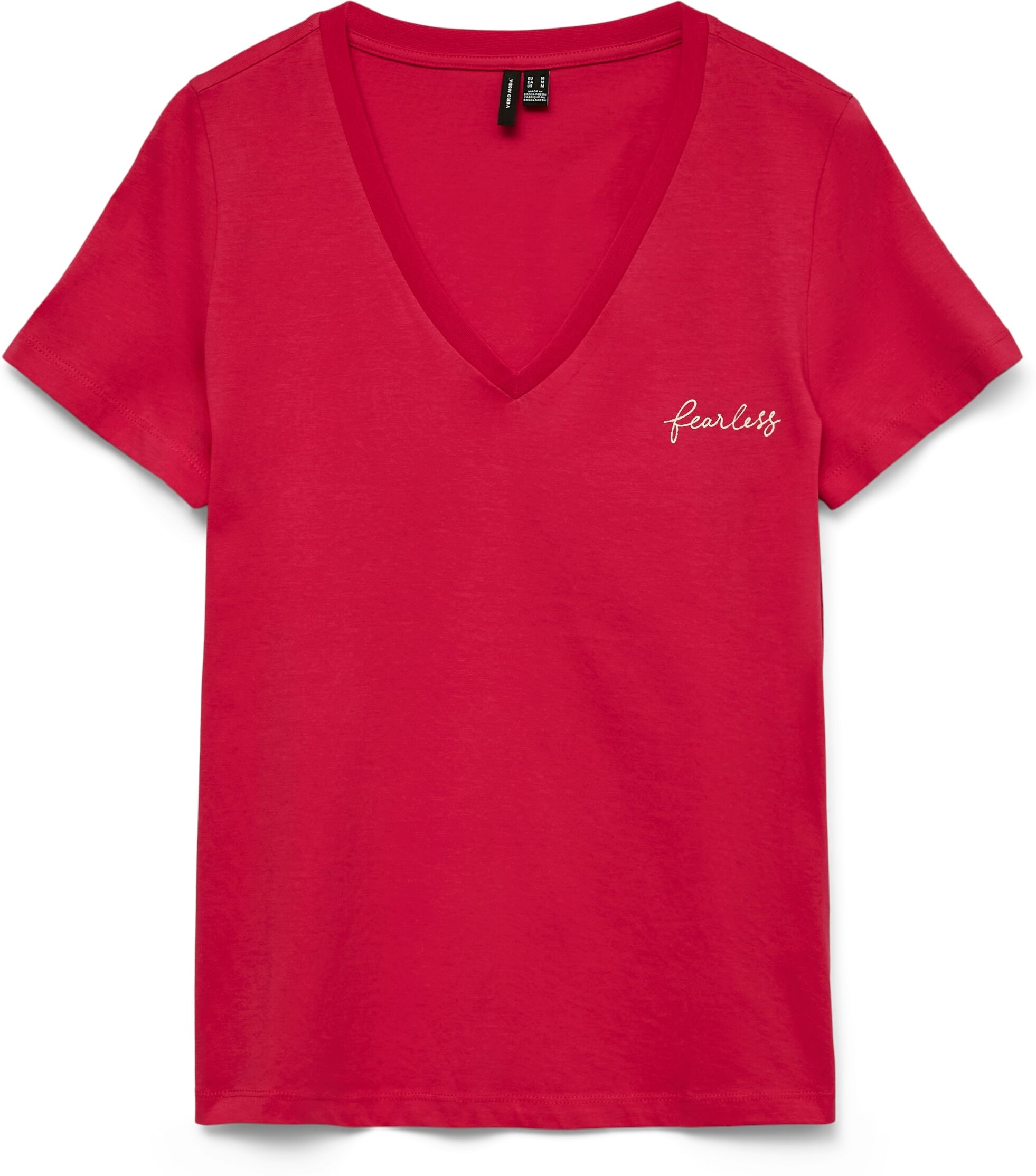 Kurzarmshirt VERO MODA "VMVIOLA VENESSA SS TOP BOX JRS", Damen, Gr. S, pink (jazzy print:fearless), Jersey, Obermaterial: 100% Baumwolle, bedruckt, regular fit normal, V-Ausschnitt, Shirts Kurzarmshirt, mit Print jazzy print:fearless S