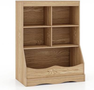 Costway 3-Tier Children's Multi-Functional Bookcase Toy Storage Bin Floor Cabinet-Natural