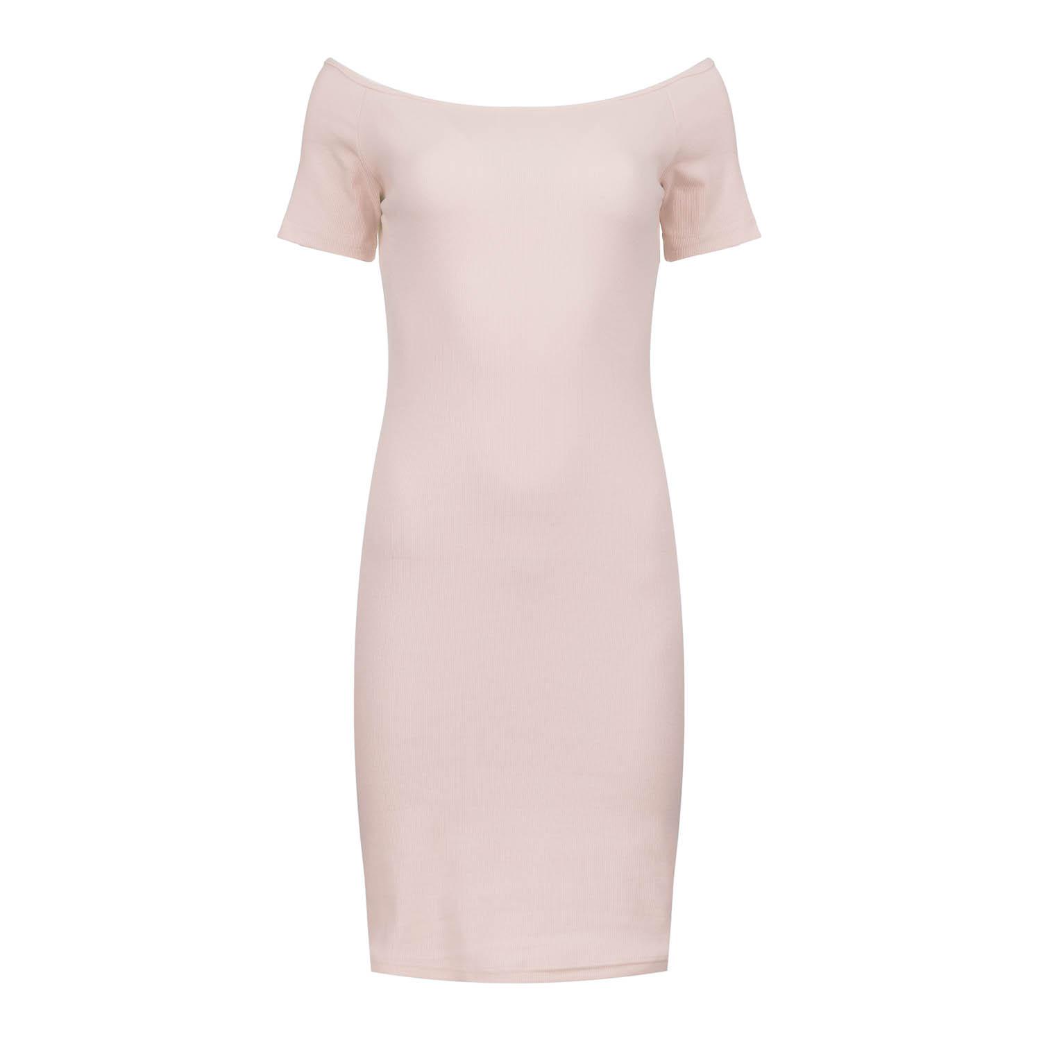 Zartes Blush Rosa Schulterfreies Enges Kleid
