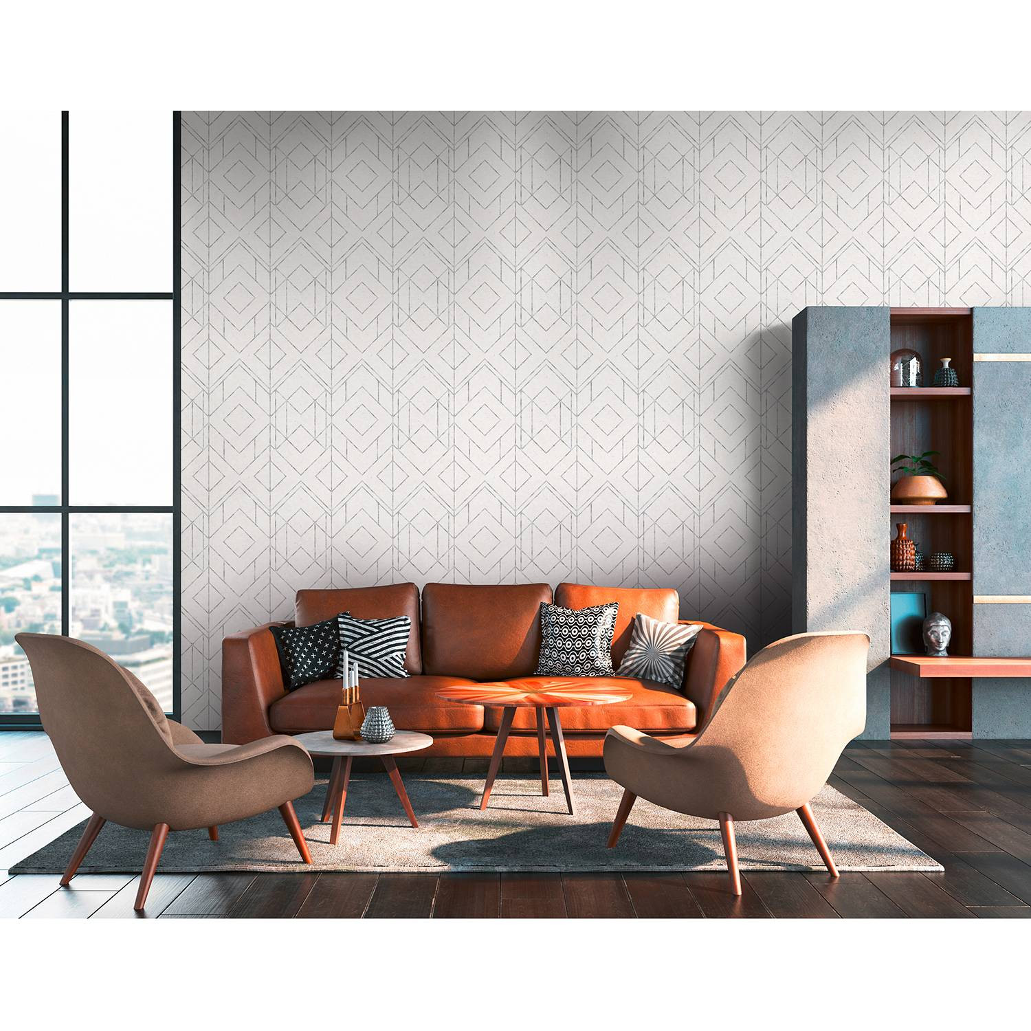 home24 Vliesbehang Ava Modern Wit/Grijs Breedte: 53 cm, Lengte: 1005 cm