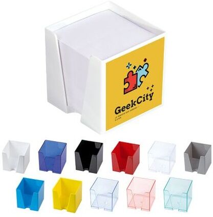 Porte-bloc cube blanc personnalisable à marquage frontal polystyrène (PS) gris