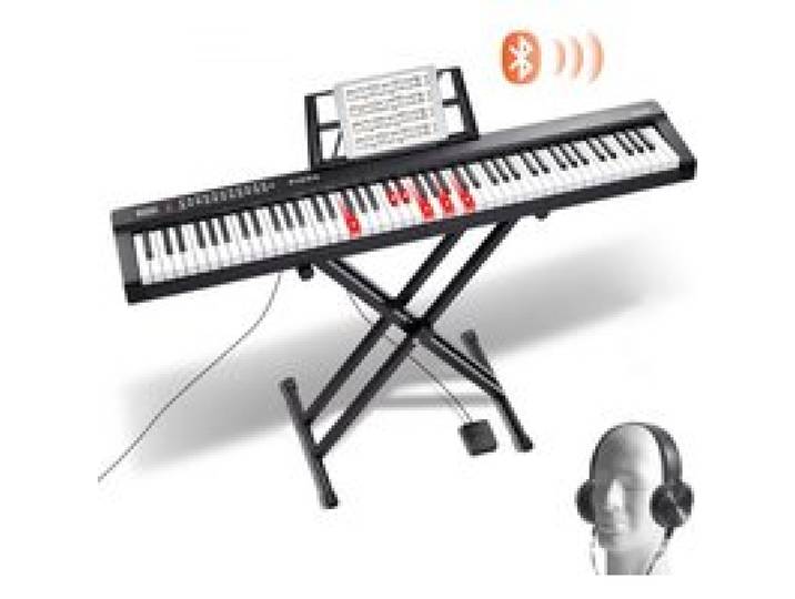 VEVOR Digitales Klavier mit 88 Tasten, halbgewichtete Tasten, Klavierset mit verstellbarem Ständer, integrierten Lautsprechern, Sustain-Pedal, Kopfhörern, Bluetooth, MIDI, USB für Anfänger