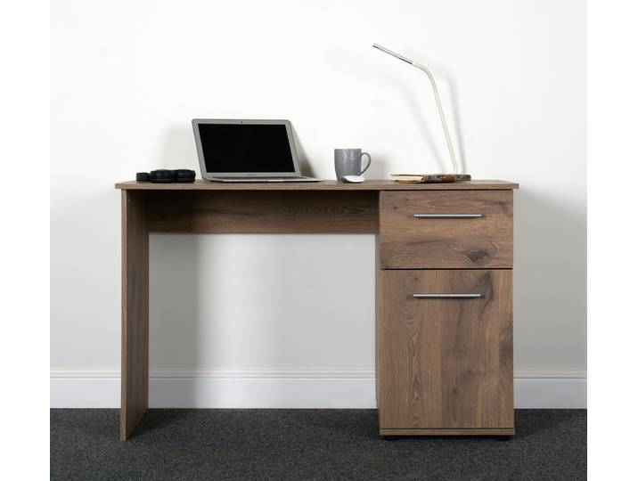 Schreibtisch VOGL MÖBELFABRIK Tobi, mit einer Tür und einem Schubkasten , braun (wotaneiche), B:115cm H:73cm T:56cm, Tische, Schreibtisch, Breite 115 cm, reichlich Stauraum