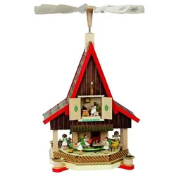 GLÄSSER SEIFFEN Adventshaus Pyramide Engelbäckerei inkl. 4 Kerzen Höhe 53cm