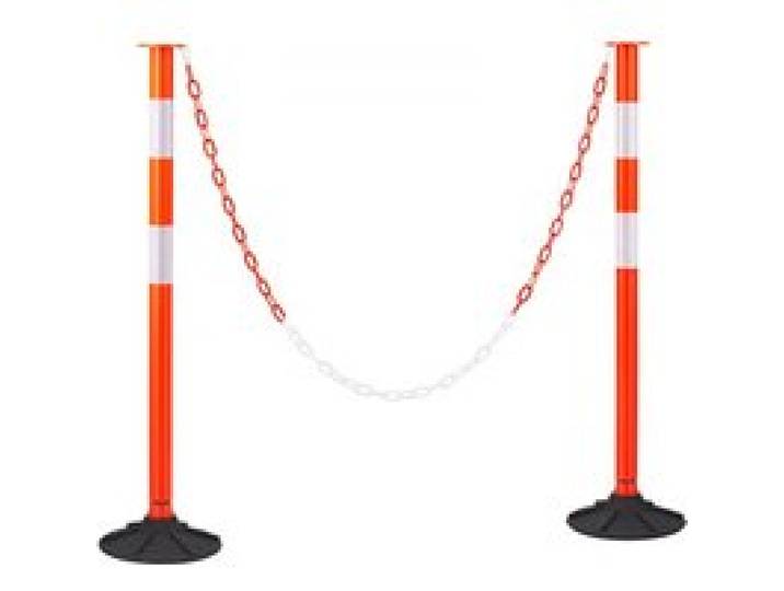 VEVOR Poteau de Signalisation 2PCs 87,1 cm, Balise de Délimitation avec Base Lestée, Bandes Réfléchissantes et Chaîne, Délinéateur de Circulation pour Contrôle des Foules, Chantier Parking, Rouge