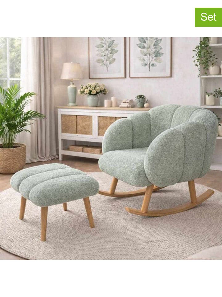 Scandinavia Concept 2tlg. Set: Schaukelsessel & Hocker ''Lotus'' in Grün - onesize