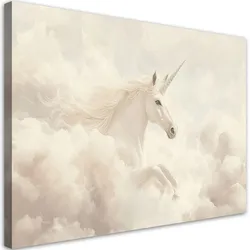 LEINWANDBILD FÜR KINDER Einhorn in beigen Wolken 120x80cm