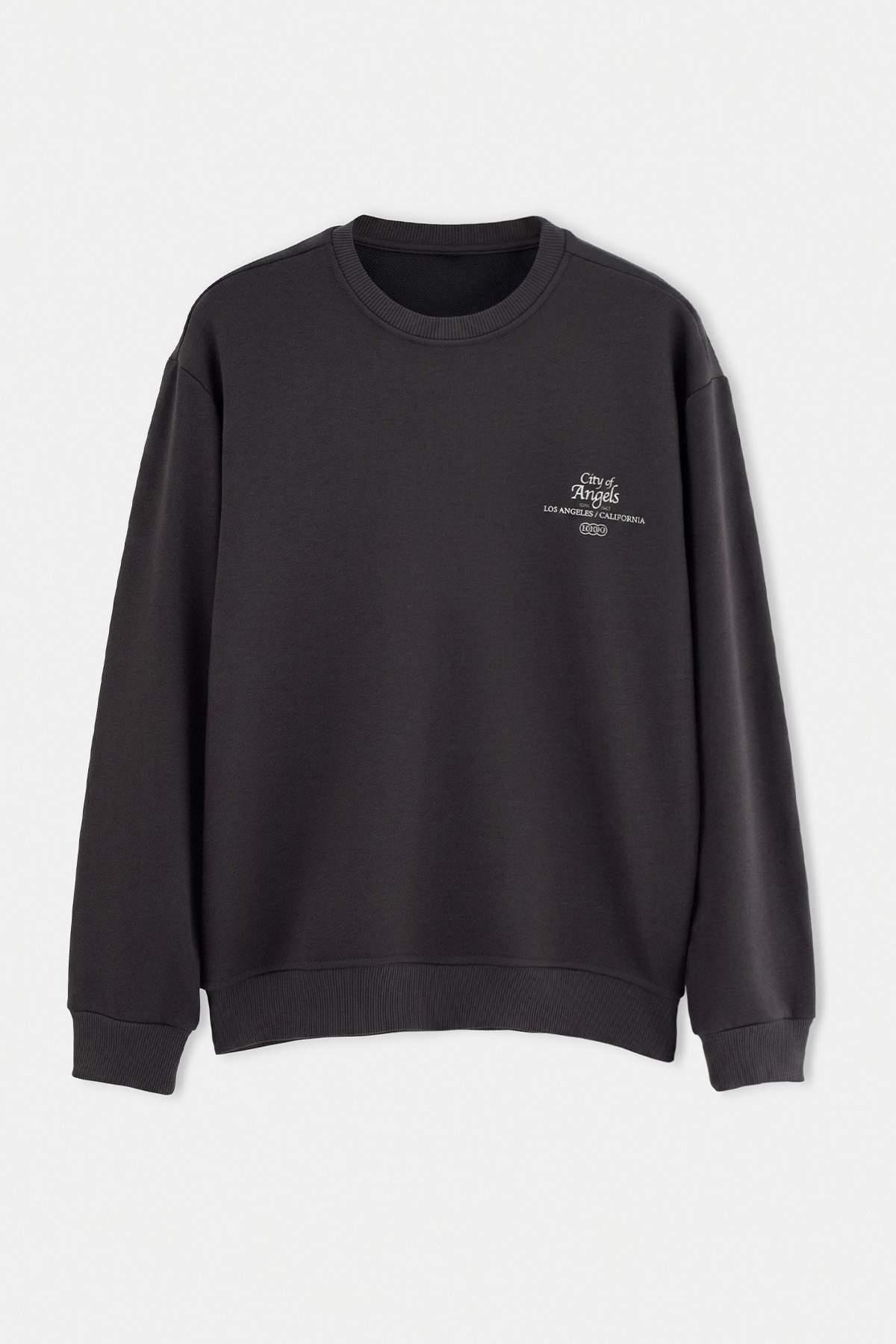 TRENDYOL MAN Herren Grau Mit Slogan Lang, Oversize Sweatshirts