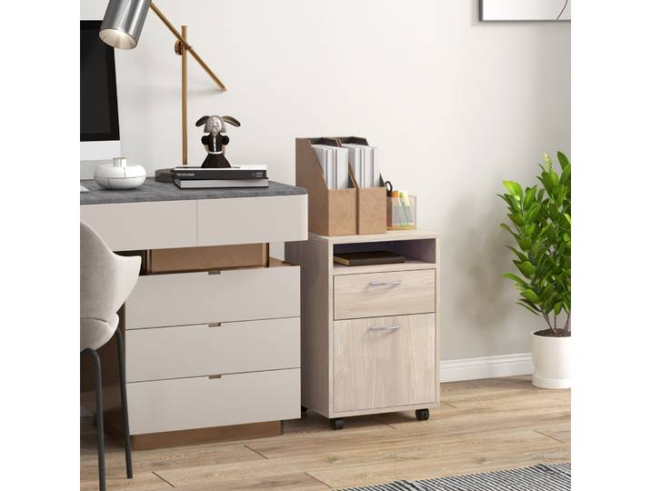 HOMCOM Caisson Bureau Blanc Roulettes Tiroir 40x35x60cm