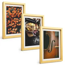 BILDER SET 3er Set - 20x30 cm Goldrahmen - Vintage Blumen Wein Geige