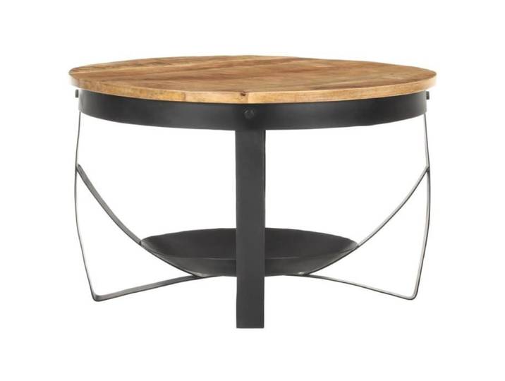 Table basse - DILWE - Modèle Ø68x43 cm - Bois de manguier brut - Finition naturelle - Fer noir