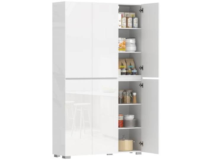 HOMCOM Hohe Küchenanrichte Hochglanz 120x34x200cm Weiß Küchenschrank, 6 Soft-Close-Türen, 12 Fächer, verstellbare Böden, Aufbewahrungsschrank Wohnzimmer, Esszimmer