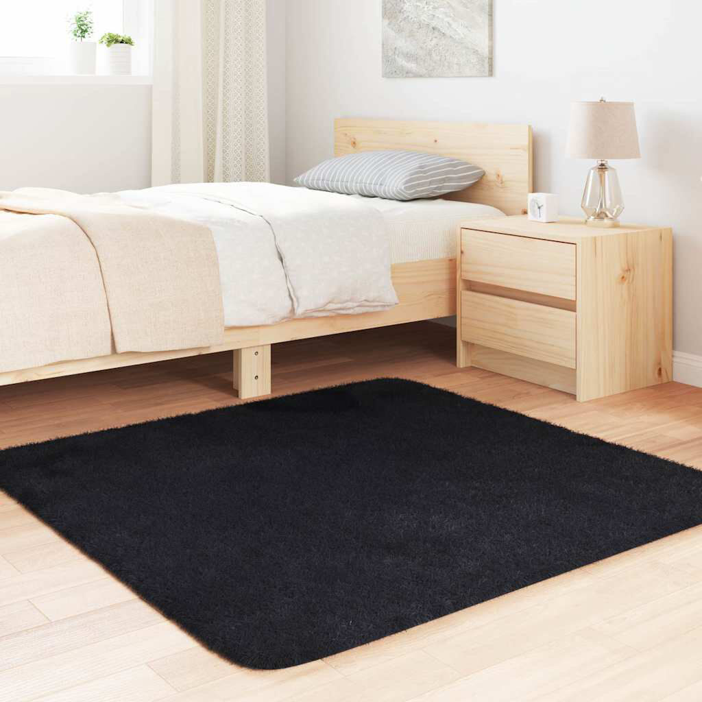 Canora Grey Shaggy Rug High Pile NAVARRA Black Polyester Black Square 120cm