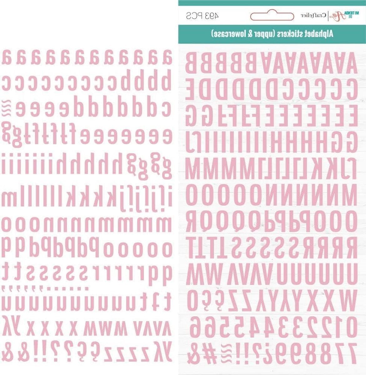 Alfabet Stickers met Letters, Cijfers en Tekens voor Scrapbooking en Knutselen - Zelfklevend - Babyroze - 489 Delen