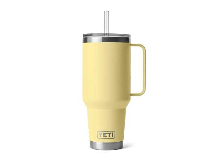 YETI Rambler Trinkbecher mit Griff und Strohhalm-Deckel, Reisebecher, Wasserbecher, vakuumisolierter Becher mit Griff, Edelstahl, Gelb (Daybreak Yellow), 1,2 l