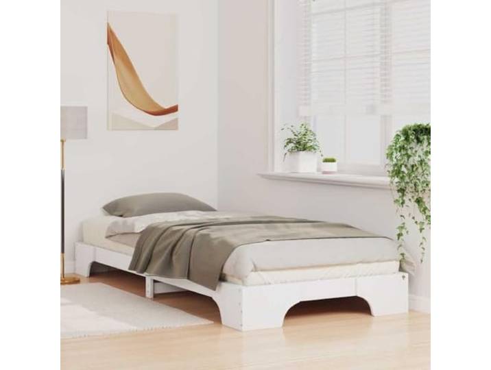 KTHLBRH Bett aus massiver Kiefer weiß 80 x 220 cm Lattenrost, minimalistisches Design, pflegeleicht