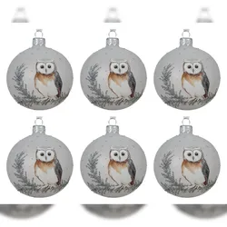 Christmas Decorations 6 Glaskugeln Weihnachtsmotive 8cm Handbemalt Mundeblasen Weihnachtskugeln Christbaumschmuck Weihnachtsbaumkugeln Christbaumkugeln Eule Motiv Weiß Matt