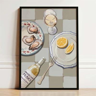 Uplift Treasures French Breakfast Canvas Wall Art Lemon Wine Oyster And Pasta Poster 20 11.81 15.75 In Unframed